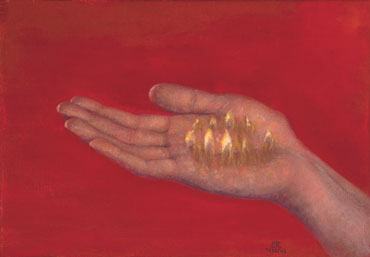 Oil Painting of Hand and Flame - Surrealism in art